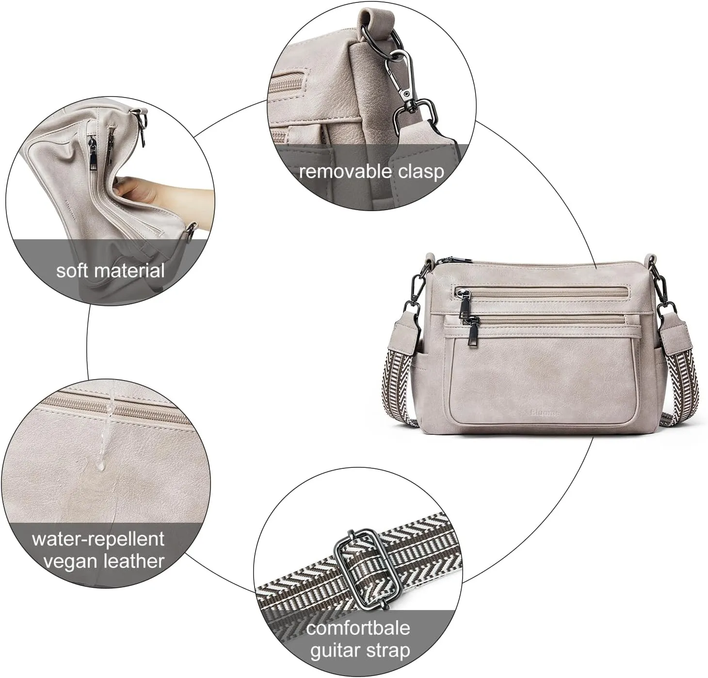 Bluome Crossbody Purses for Women, Vegan Leather Shoulder Bag Handbags Medium Hobo Bag with Guitar Strap