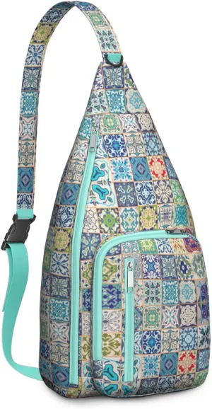 Boho Chic Crossbody Bag Vintage Waterproof Sling Bag Backpack for Men Women Daypack for Hiking Cycling Outdoor Activities