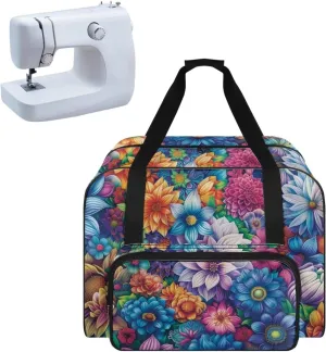 Boho Flower Sewing Machine Case Heavy Padded Tote Bag Portable Sewing Machine Handbag Dust Proof Compatible with Most Standard Sewing Machines