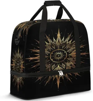 Boho Sun Pattern Retro Travel Duffle Bag, Collapsible Travel Bag Sports Gym Bag With Shoes Compartment Weekender Bag Overnight Bag For Women Men