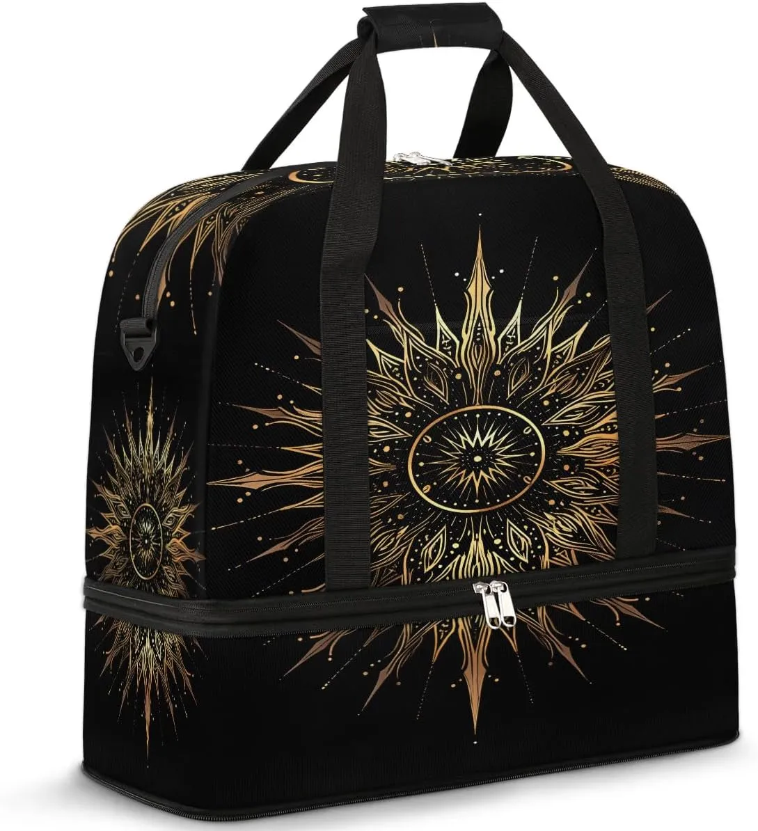 Boho Sun Pattern Retro Travel Duffle Bag, Collapsible Travel Bag Sports Gym Bag With Shoes Compartment Weekender Bag Overnight Bag For Women Men