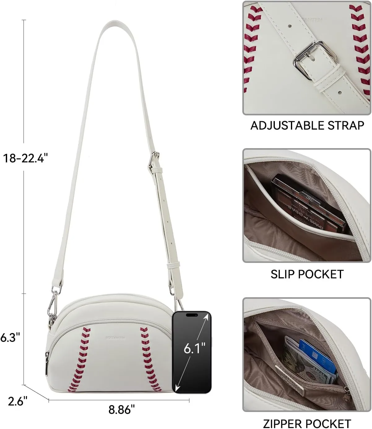 BOSTANTEN Baseball Crossbody Purses for Sport Mom Small Shoulder Bag Vegan Leather Women Handbags for Events