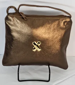 Bronze metallic with gold matel X,Crossbody Handbag#TR3302Bmg-X,Purses for girls, Genuine Leather. Made in USA