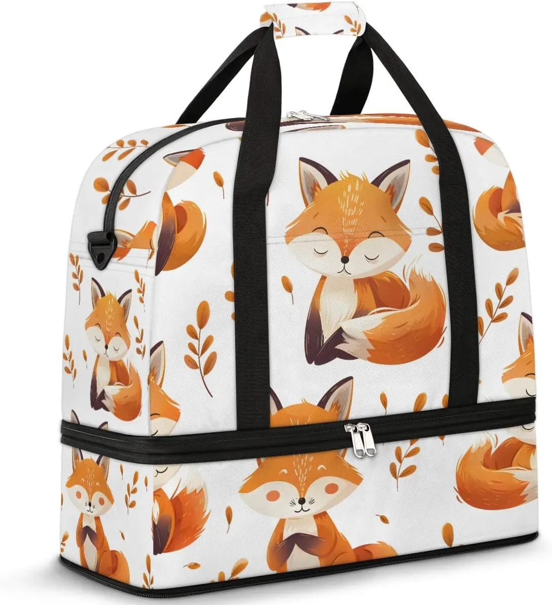 Brown Fox Animal Travel Duffel Bag for Women Men Weekender Overnight Bag with Shoe Compartment Foldable Sports Gym Luggage Bag