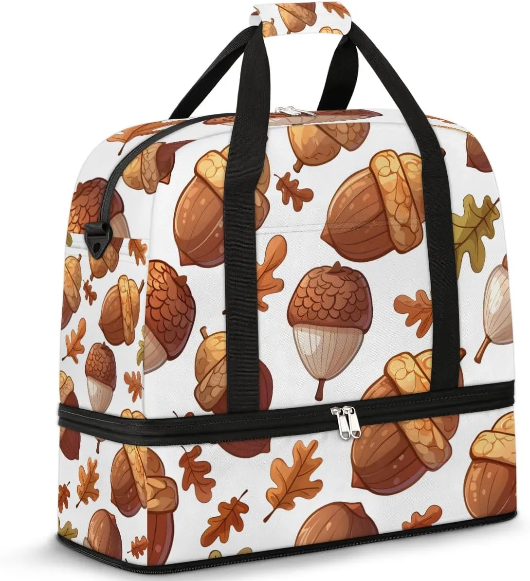 Brown Pinecones Travel Duffel Bag for Women Men Weekender Overnight Bag with Shoe Compartment Foldable Sports Gym Luggage Bag