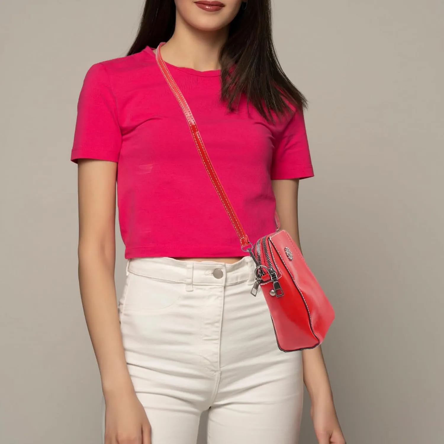 Brown Vintage PU Leather Crossbody Phone Bag Cell Phone Purse Mini Crossbody Wallet Purse with Zipper for Women