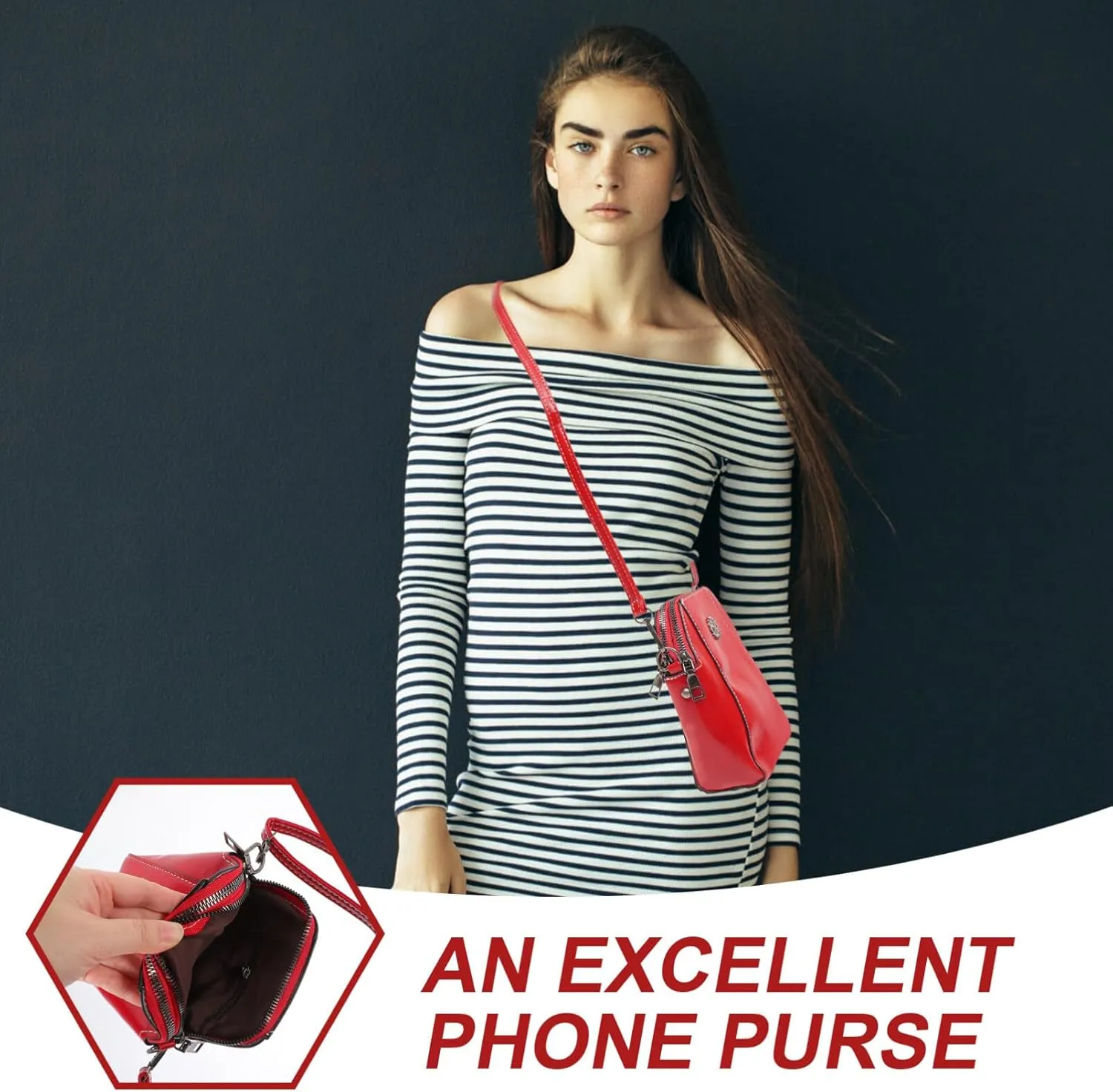 Brown Vintage PU Leather Crossbody Phone Bag Cell Phone Purse Mini Crossbody Wallet Purse with Zipper for Women