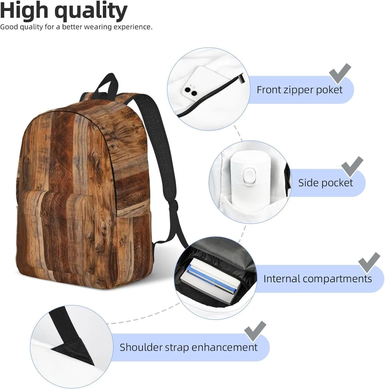 Brown Wooden Canvas Casual Lightweight Duffel Bag, Fashion Duffel Bag, Unisex Travel Backpack