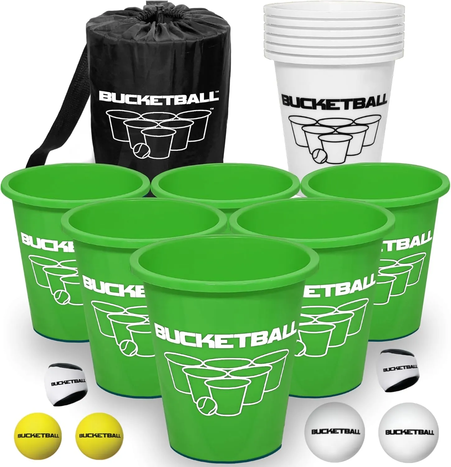 BucketBall | Team Color Edition | Combo Pack (Green/White): Original Yard Pong Game: Best Camping, Beach, Lawn, Outdoor, Family, Adult, Tailgate, Jumbo, Giant Game