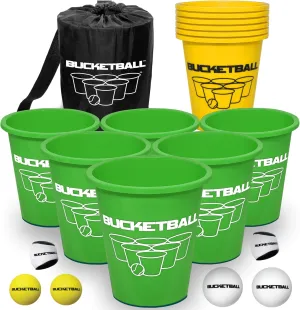 BucketBall | Team Color Edition | Combo Pack (Green/Yellow): Original Yard Pong Game: Best Camping, Beach, Lawn, Outdoor, Family, Adult, Tailgate, Jumbo, Giant Game