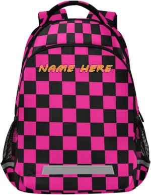 Buffalo Plaid Check Black Deep Peach customized name kids backpacks for school boys with big personalized name tag books bag for 5th grade school boys girls mochila para ni?a reflective