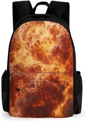 Burning Flames Explosion Fireball Travel Backpack Lightweight Shoulder Bag Funny Laptop Daypack with Multi Pockets