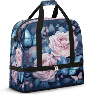 Butterfly Garden Blooms Travel Duffel Bag, Travel Essentials, Gym Bag for Women, Weekender Overnight Bag With Shoes Compartment, Carry On Bags for Airplanes