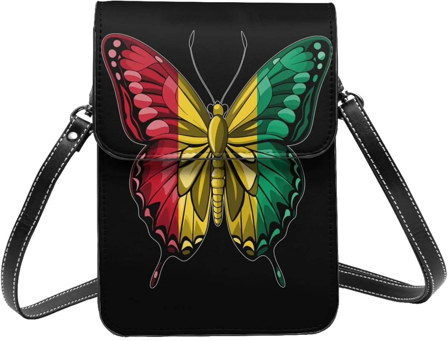 Butterfly Guinea Guinean Flag Small Crossbody Bag Is A Shoulder Bag Designed For Women And Girls Cell Phone Crossbody Wallet Purses With Card Slots Adjustable Strap