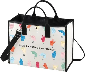 BWWKTOP ASL Teacher Tote Bag American Sign Language Gifts ASL Interpreter Tote Bag Deaf Education Teacher Gifts
