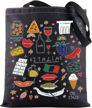 BWWKTOP Italy Canvas Tote Bag Italy Souvenir Gifts Italia Shopping Bag Italia Land Icons Shoulder Bag