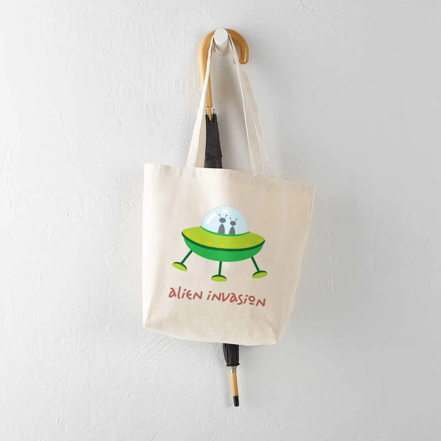 CafePress Alien Invasion Tote Bag Reusable Natural Beige Canvas Shopping Bag
