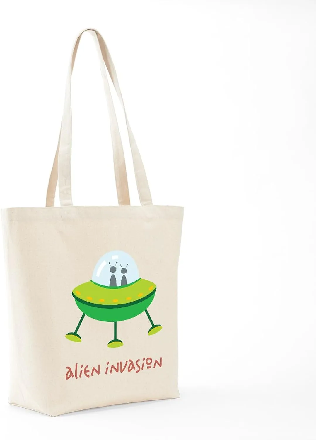 CafePress Alien Invasion Tote Bag Reusable Natural Beige Canvas Shopping Bag