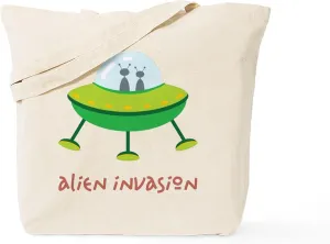 CafePress Alien Invasion Tote Bag Reusable Natural Beige Canvas Shopping Bag