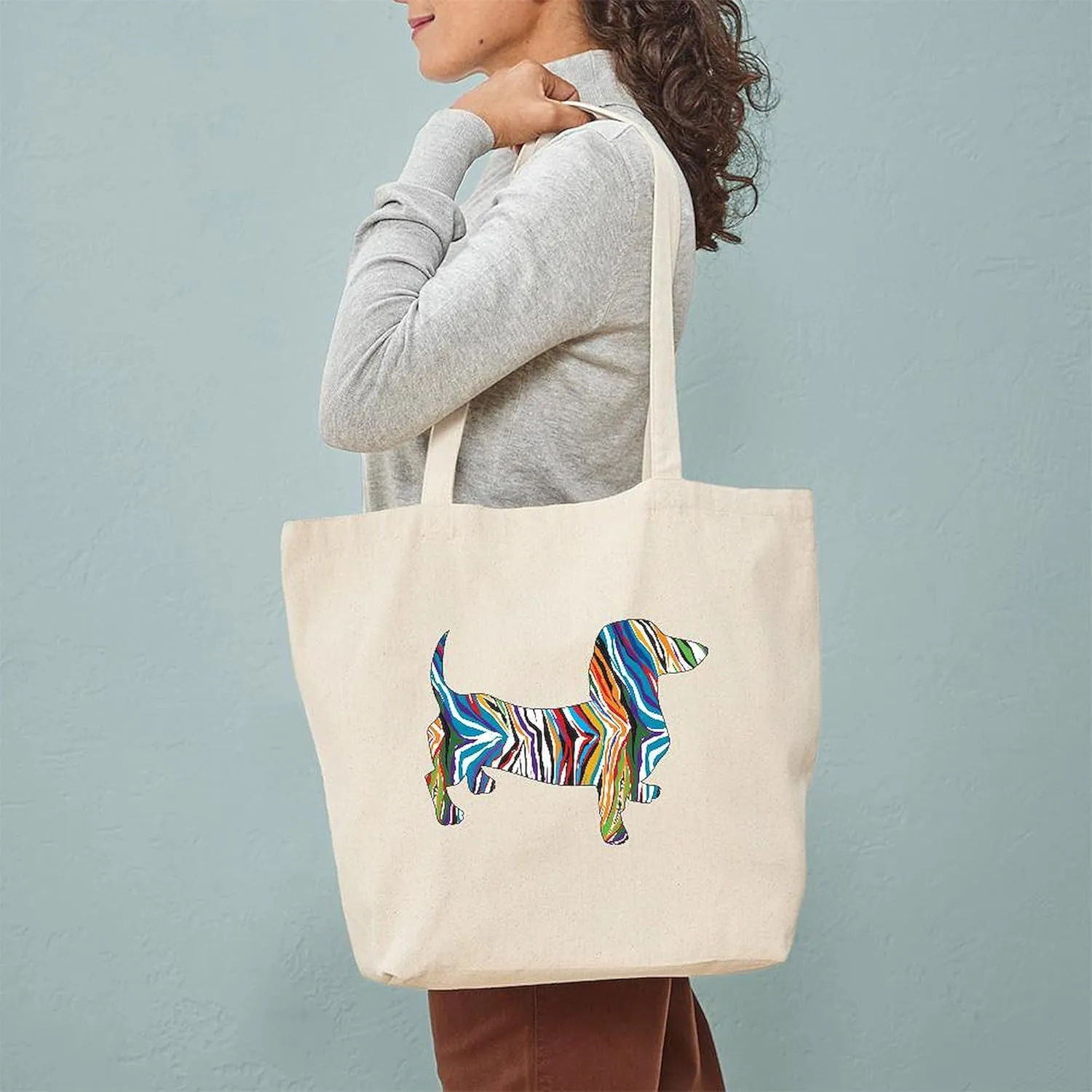 CafePress Psychedelic Doxie Dachshund Tote Bag Natural Canvas Tote Bag, Reusable Shopping Bag