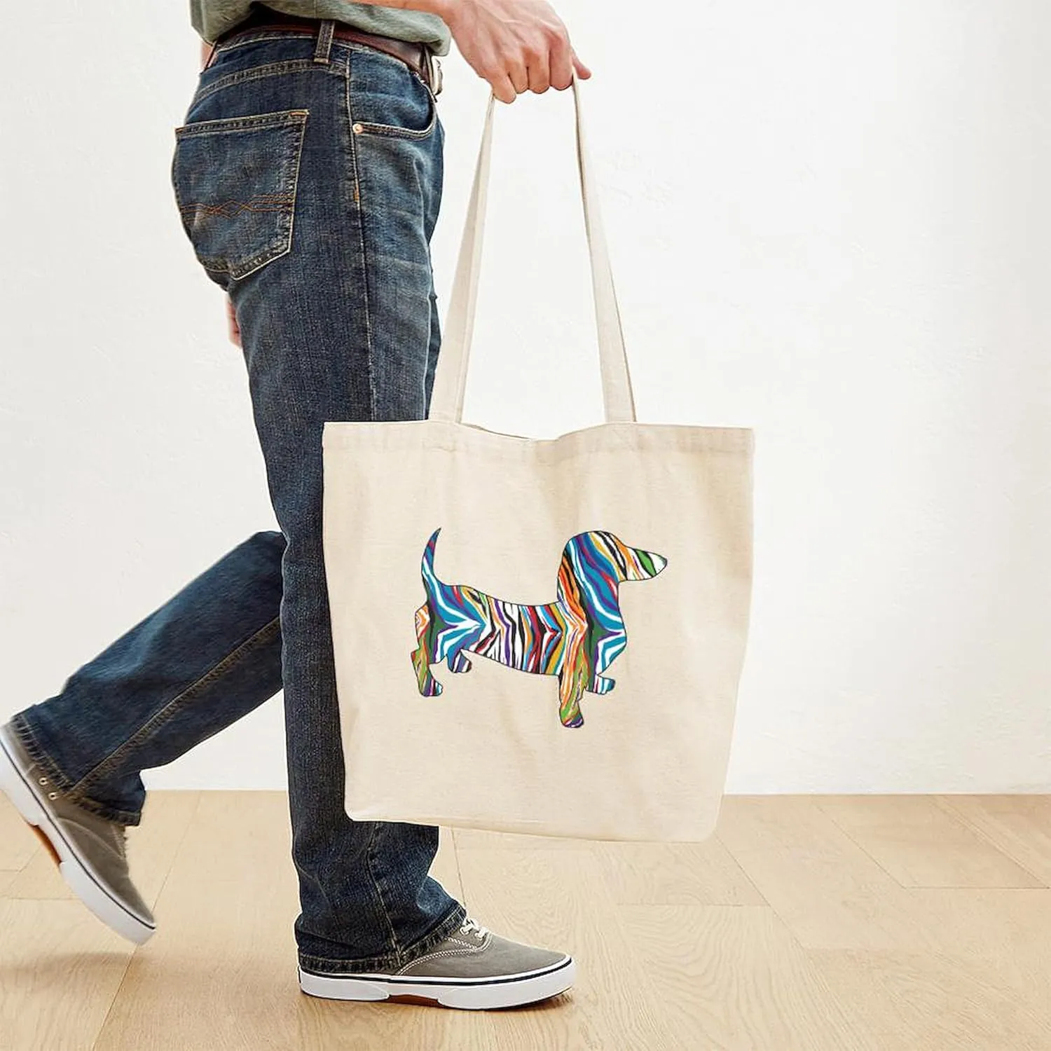 CafePress Psychedelic Doxie Dachshund Tote Bag Natural Canvas Tote Bag, Reusable Shopping Bag