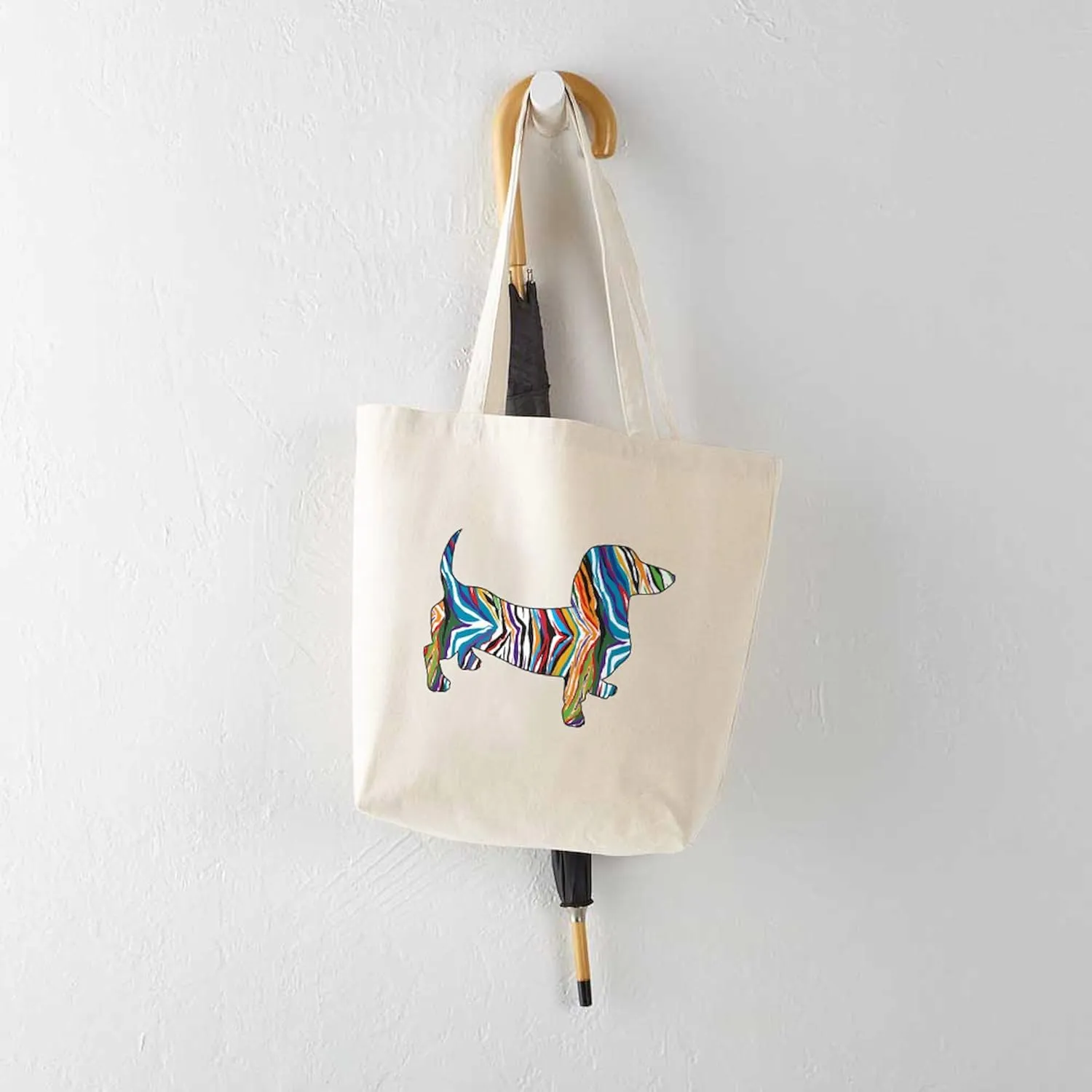 CafePress Psychedelic Doxie Dachshund Tote Bag Natural Canvas Tote Bag, Reusable Shopping Bag