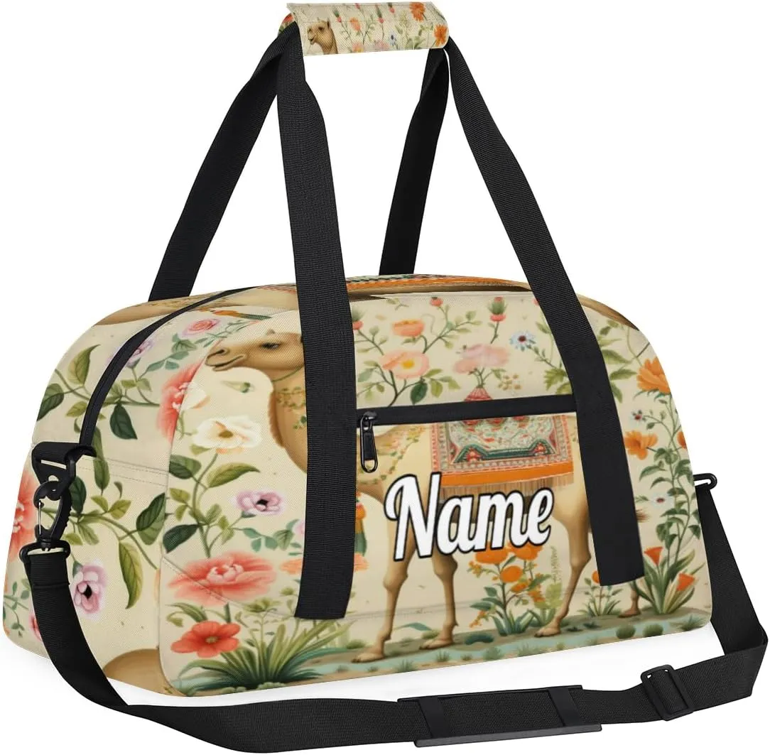 Camel Personalized Kids Gym Bag Custom Name Sport Duffel Bag Dance Ballet Bag for Girls Practice Workout Bag