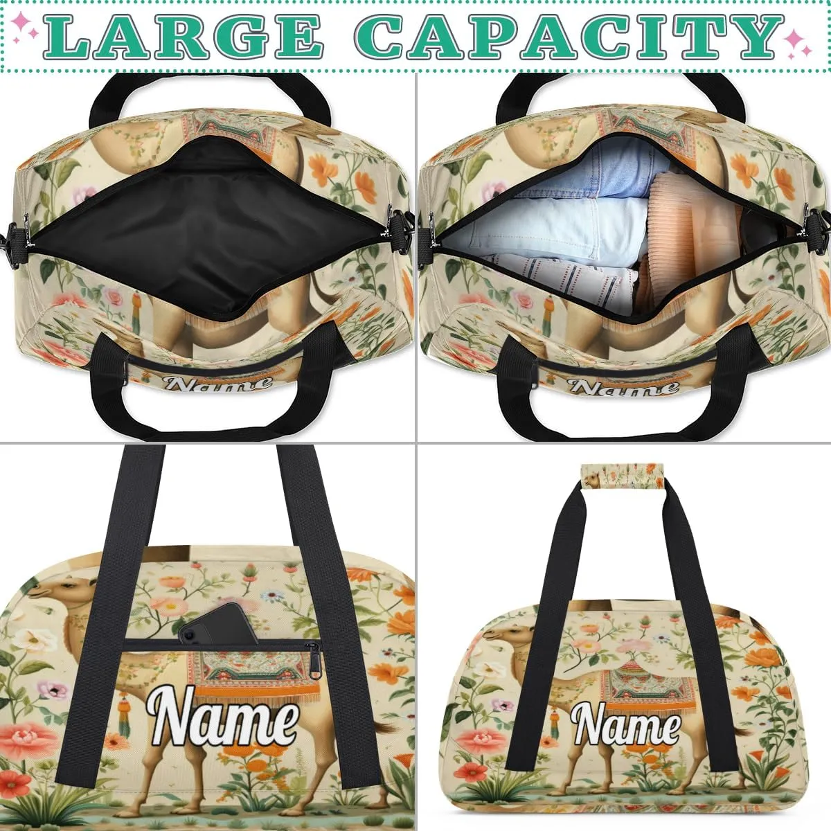 Camel Personalized Kids Gym Bag Custom Name Sport Duffel Bag Dance Ballet Bag for Girls Practice Workout Bag