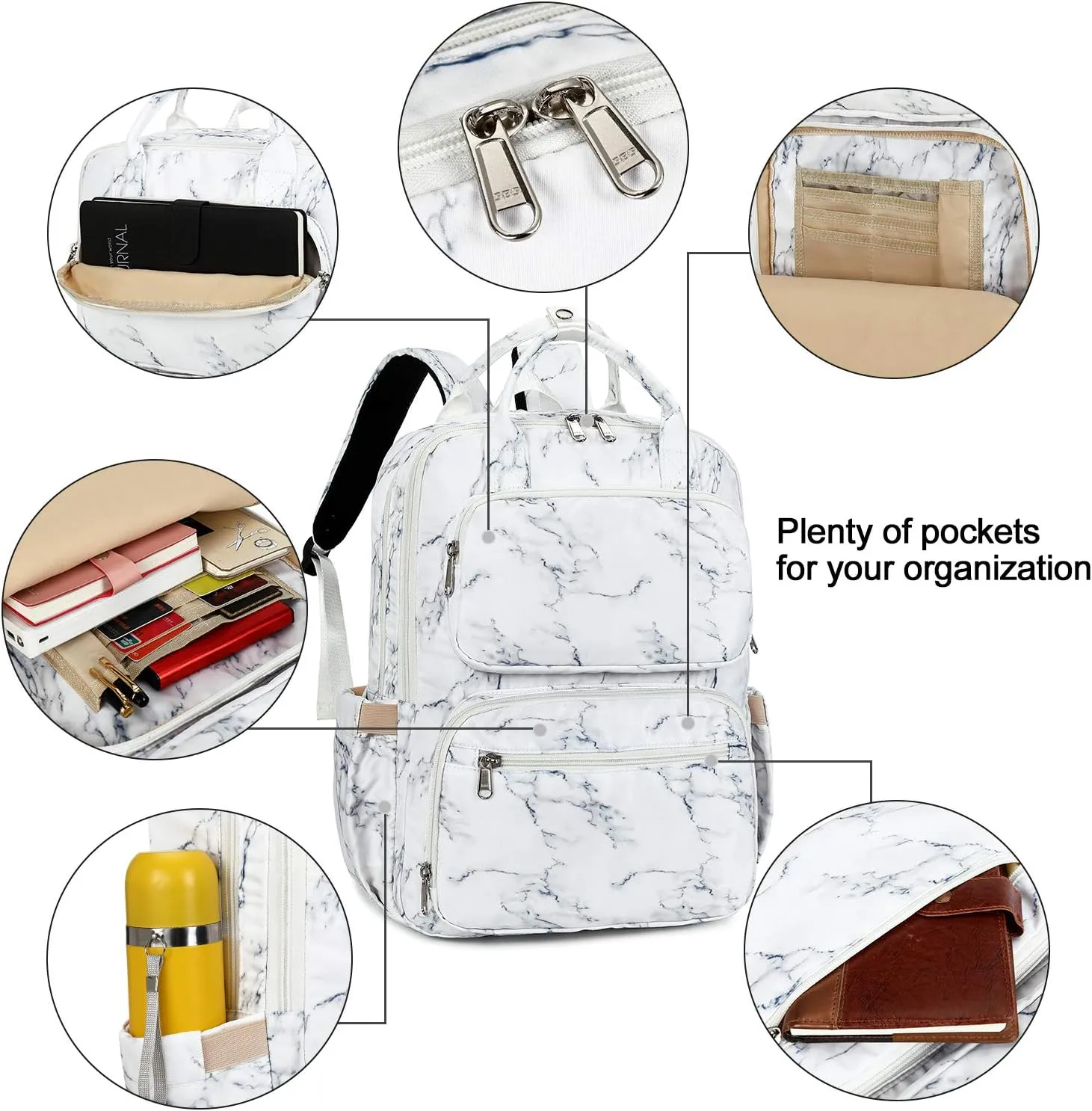 CAMTOP School Backpack College Laptop Backpacks with USB Charging Port 15.6 Inch Computer Bookbag for Women Girls(17 Inch, Marble)