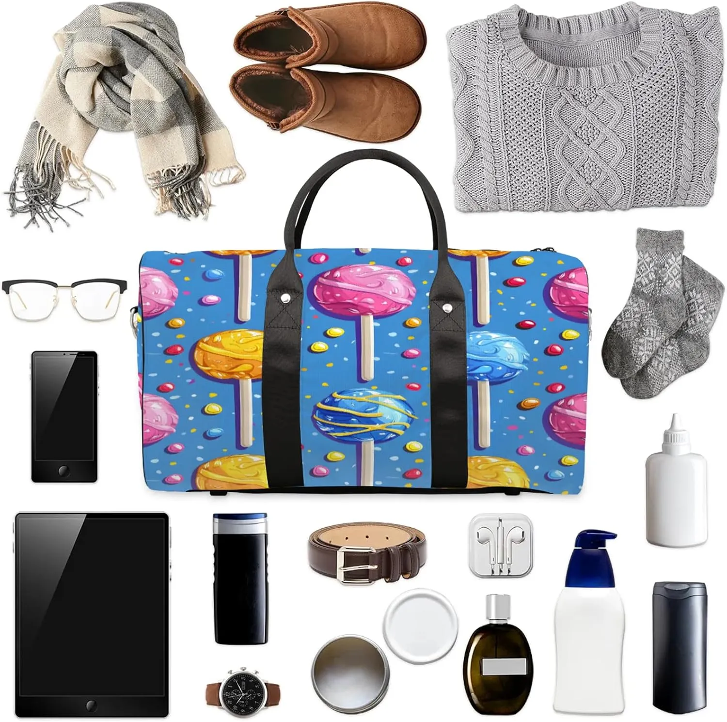 Candy Duffle Bag for Travel, Overnight Weekend Gym Carry On Luggage Bag, Colorful Travel Duffel Bag for Men Women
