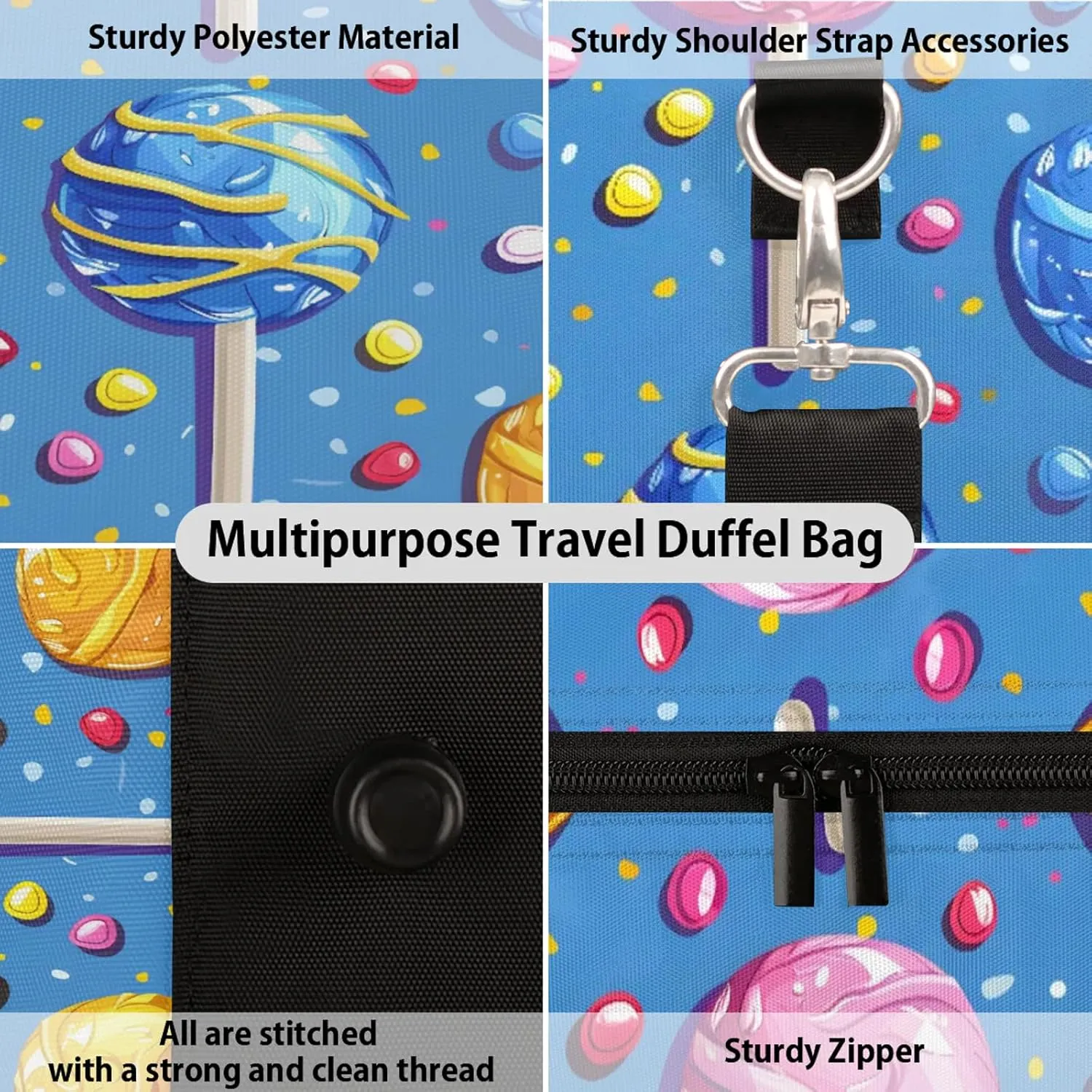 Candy Duffle Bag for Travel, Overnight Weekend Gym Carry On Luggage Bag, Colorful Travel Duffel Bag for Men Women
