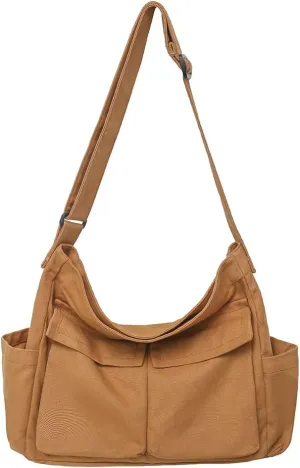Canvas Crossbody Bag Messenger Cute Bag with Pins and Pendant for Women Girls Casual Shoulder Aesthetic School bag