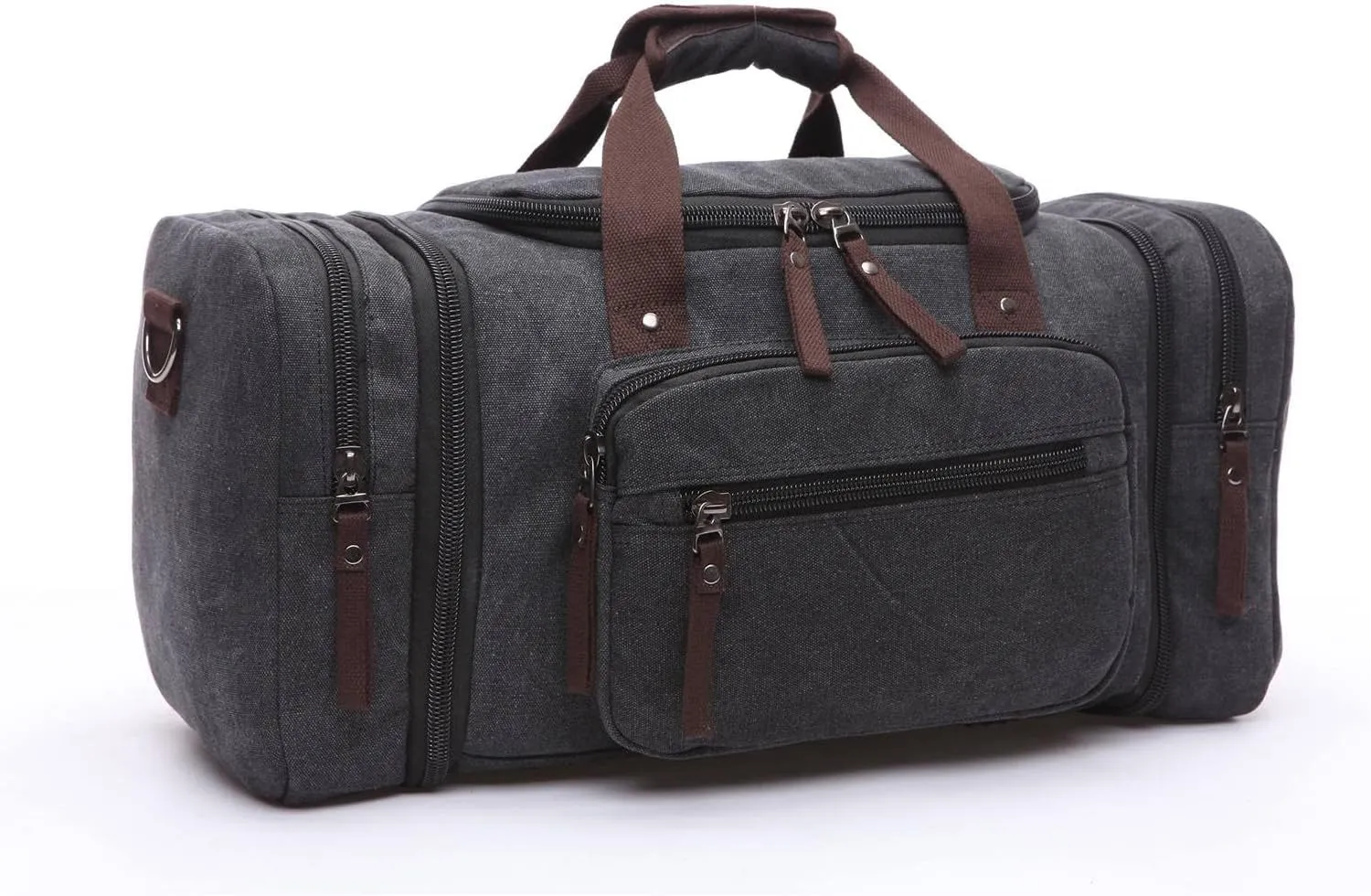 Canvas Duffle Bag for Men Women Travel, Expandable 50L Duffel Overnight Weekend Carry on Bag Black