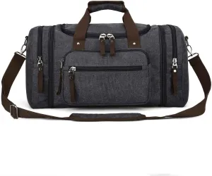 Canvas Duffle Bag for Men Women Travel, Expandable 50L Duffel Overnight Weekend Carry on Bag Black
