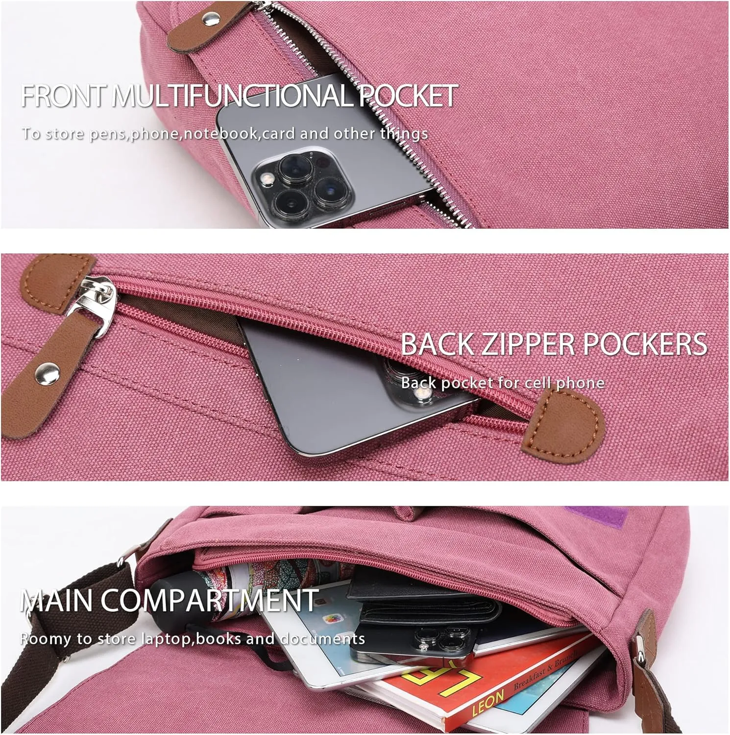 Canvas Messenger bag for Men Women, Shoulder Crossbody Bag for 13.3" Laptop, Office,Business
