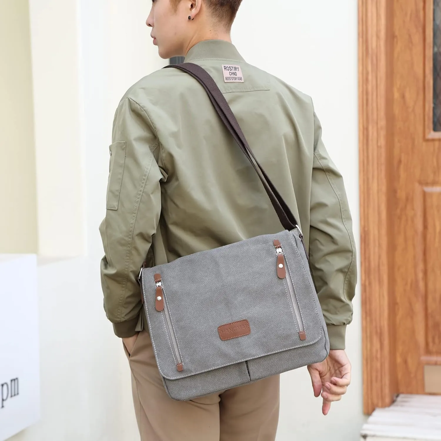Canvas Messenger bag for Men Women, Shoulder Crossbody Bag for 13.3" Laptop, Office,Business
