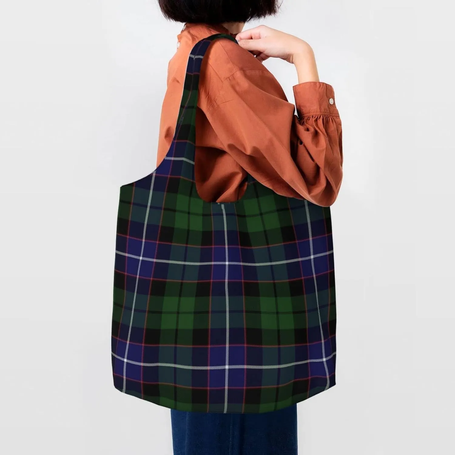 Canvas Shoulder Tote Bags For Women And Men, Reusable Grocery Bags, Large Capacity Glen Lyon District Tartan Printed