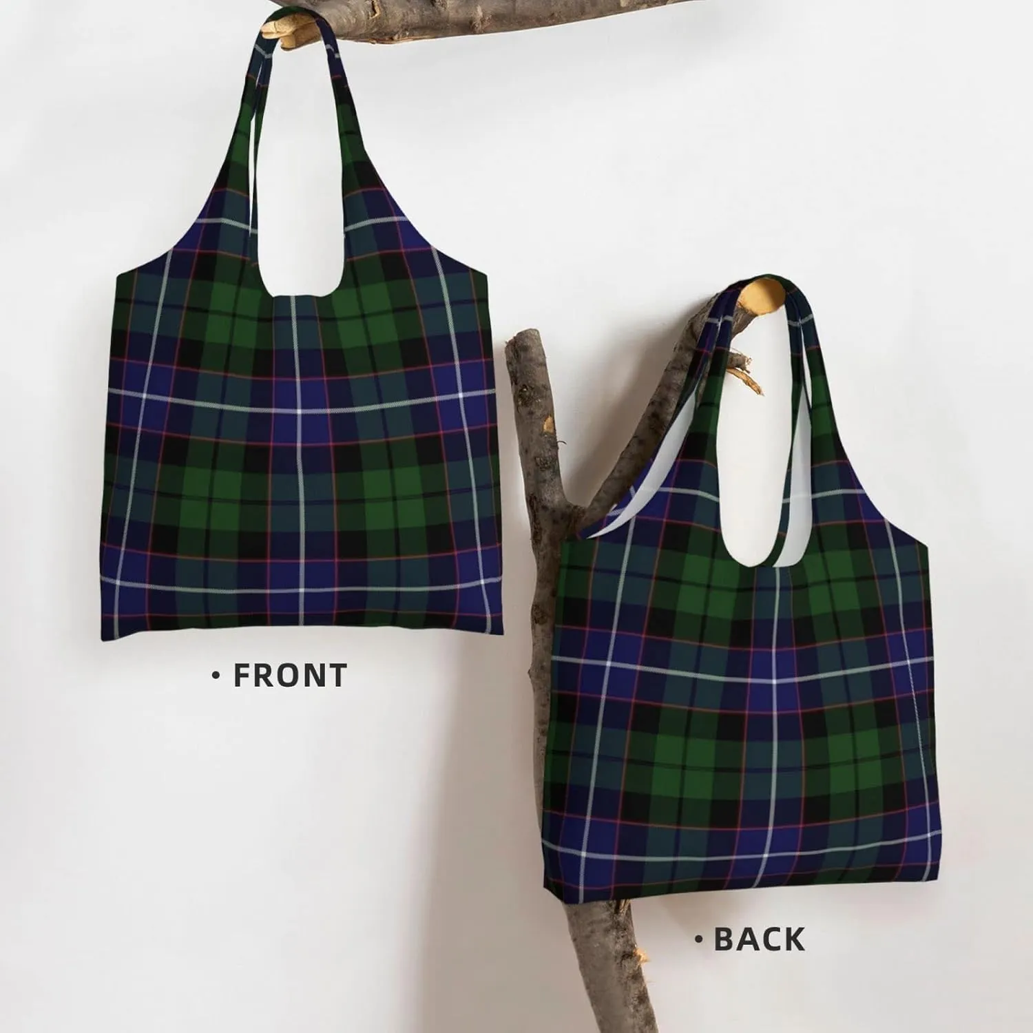 Canvas Shoulder Tote Bags For Women And Men, Reusable Grocery Bags, Large Capacity Glen Lyon District Tartan Printed