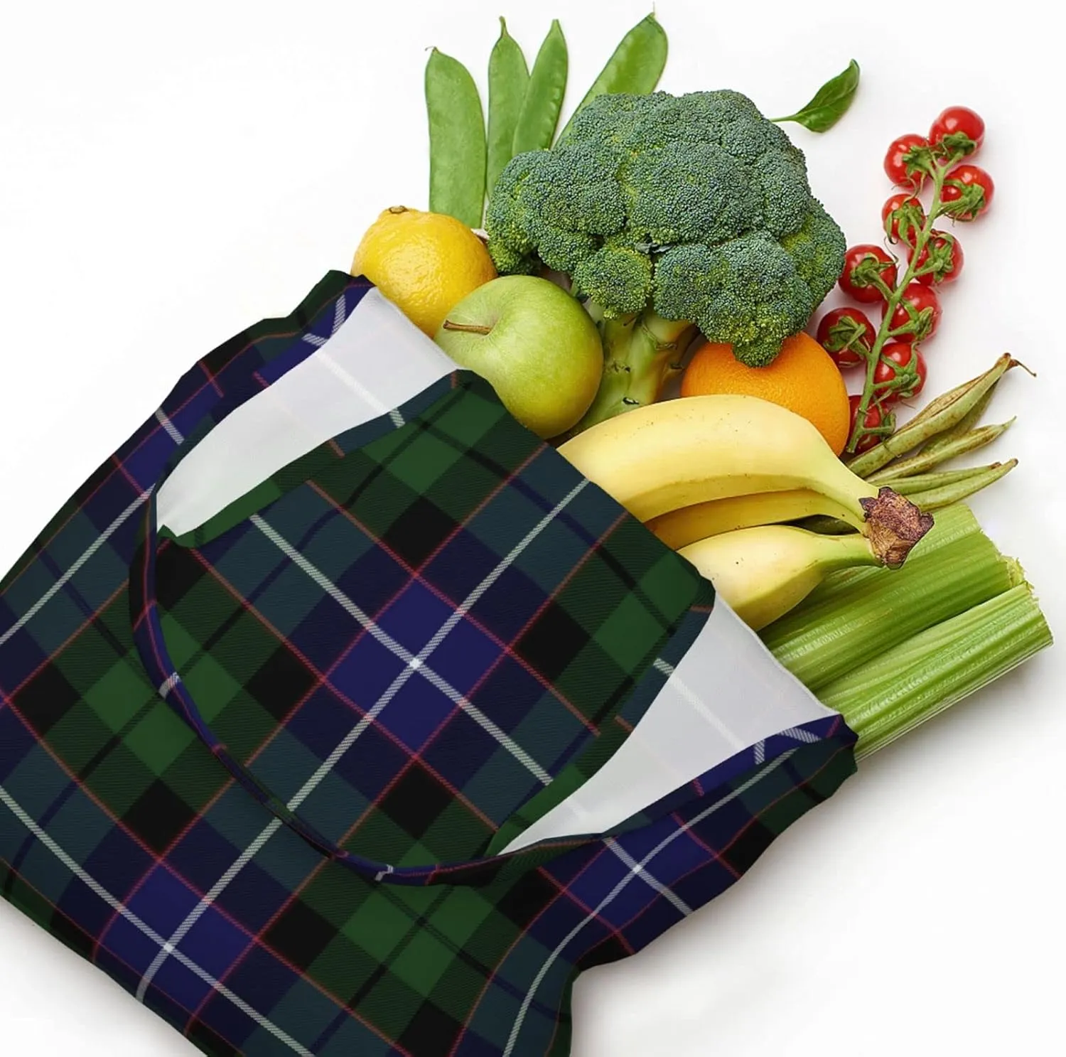 Canvas Shoulder Tote Bags For Women And Men, Reusable Grocery Bags, Large Capacity Glen Lyon District Tartan Printed