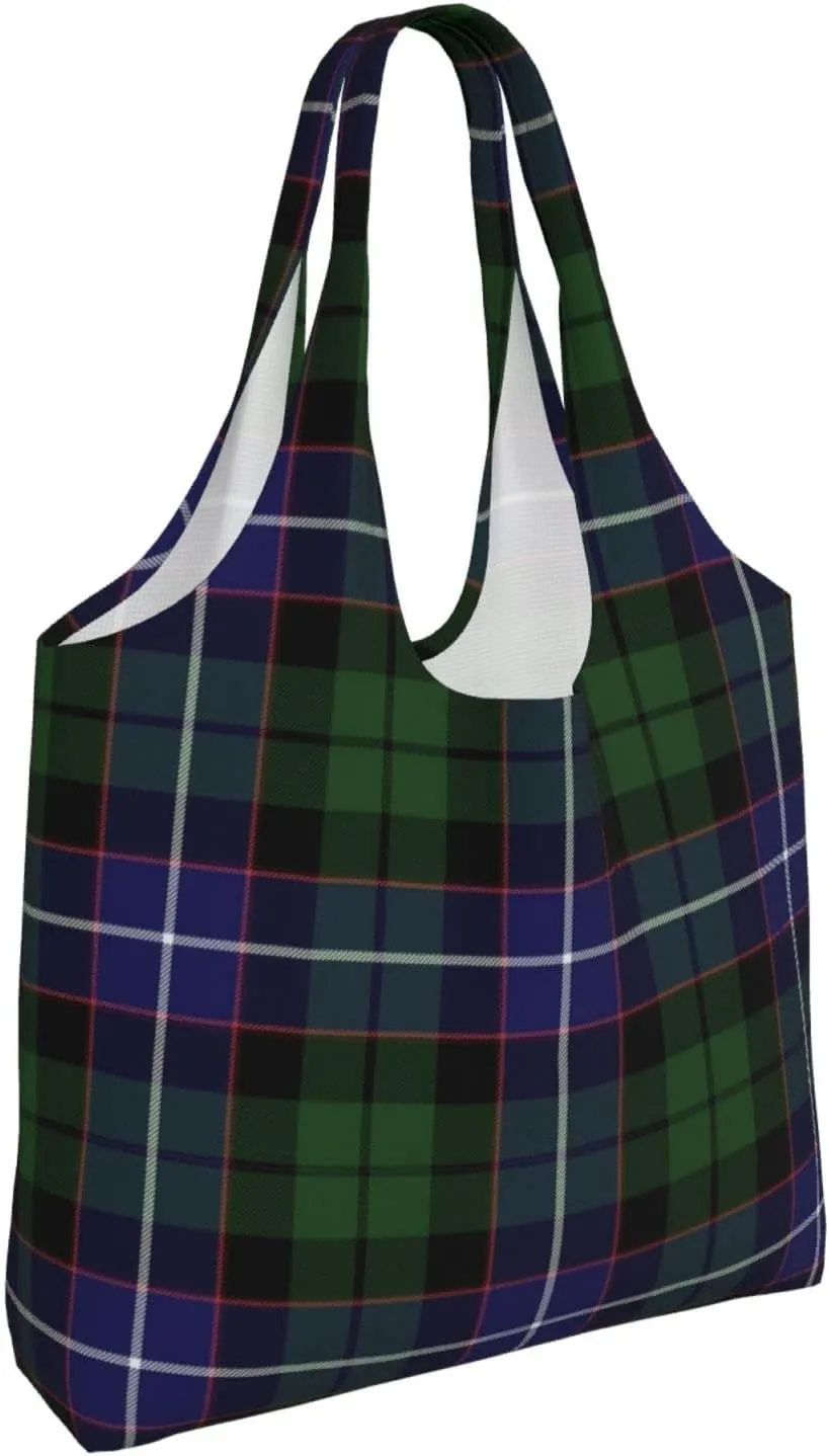 Canvas Shoulder Tote Bags For Women And Men, Reusable Grocery Bags, Large Capacity Glen Lyon District Tartan Printed