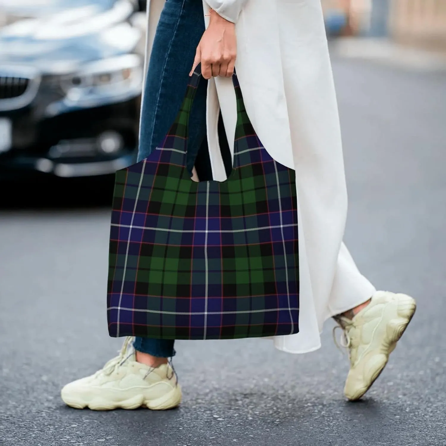 Canvas Shoulder Tote Bags For Women And Men, Reusable Grocery Bags, Large Capacity Glen Lyon District Tartan Printed