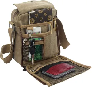Canvas Small Messenger for Men Women, Mini Crossbody Shoulder Chest Travel Bag, Multi-pocket Purse