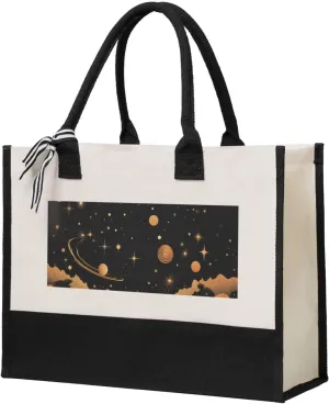 Canvas Tote Bag for Women Beach Tote Purse Reusable Grocery Bag Night sky above clouds Aesthetic Shopping Bags