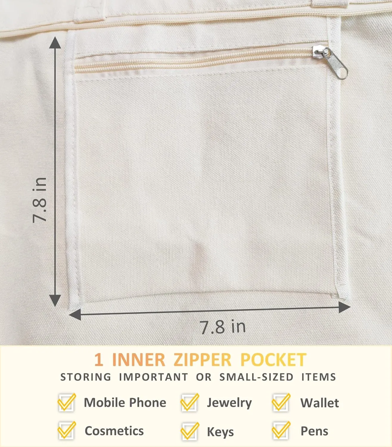 Canvas Tote Bag, Pockets, Zipper, Durable, Lightweight, Cotton Shopping Cloth Bag, Gifts