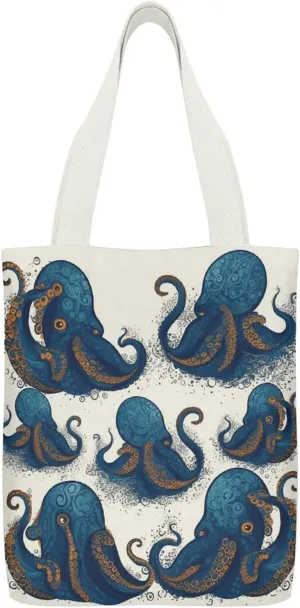 Canvas Tote Bag, Tentacles Octopus Print Reusable Canvas Bag Large Capacity Tote Durable Canvas Tote Handbag with Inner Pocket