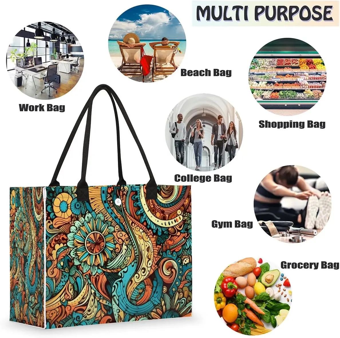 Canvas Tote Bags, Reusable Canvas Bags Use For Grocery Bags, Shopping Bags, Work, Daily Use