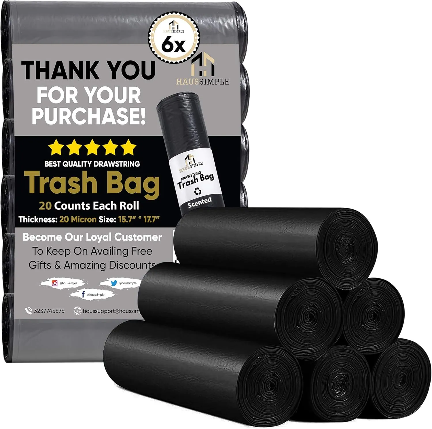 Car Trash Can Trash Bags – Multipurpose Heavy-Duty Waste Bags, Leakproof & Durable for Auto, Home, Office & Travel for Haussimple Small Medium Large Car Garbage Bins (6-Pack Roll, Large)
