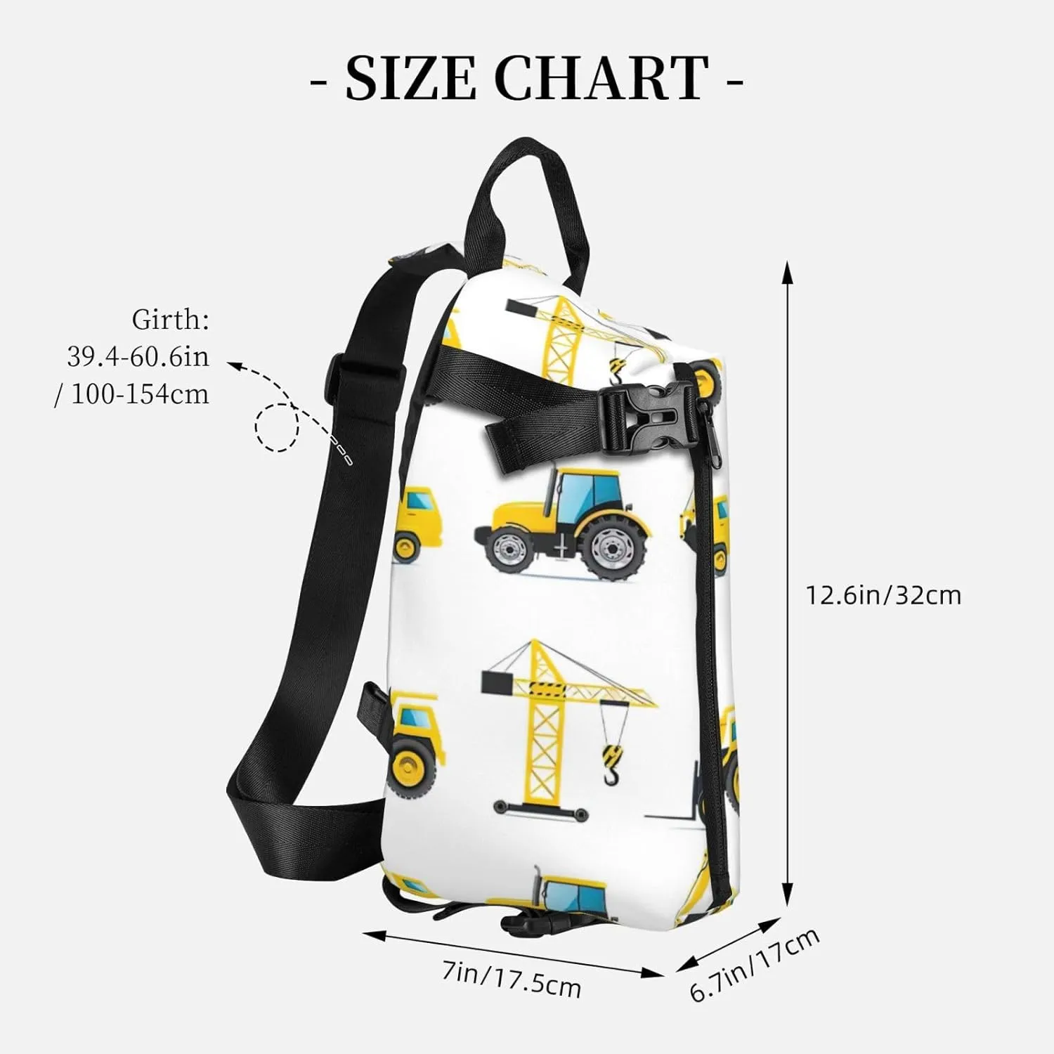 Cartoon Heavy Machinery Truck Print Crossbody Backpack Casual Adjustable Bag Multifunctional Sling Backpack