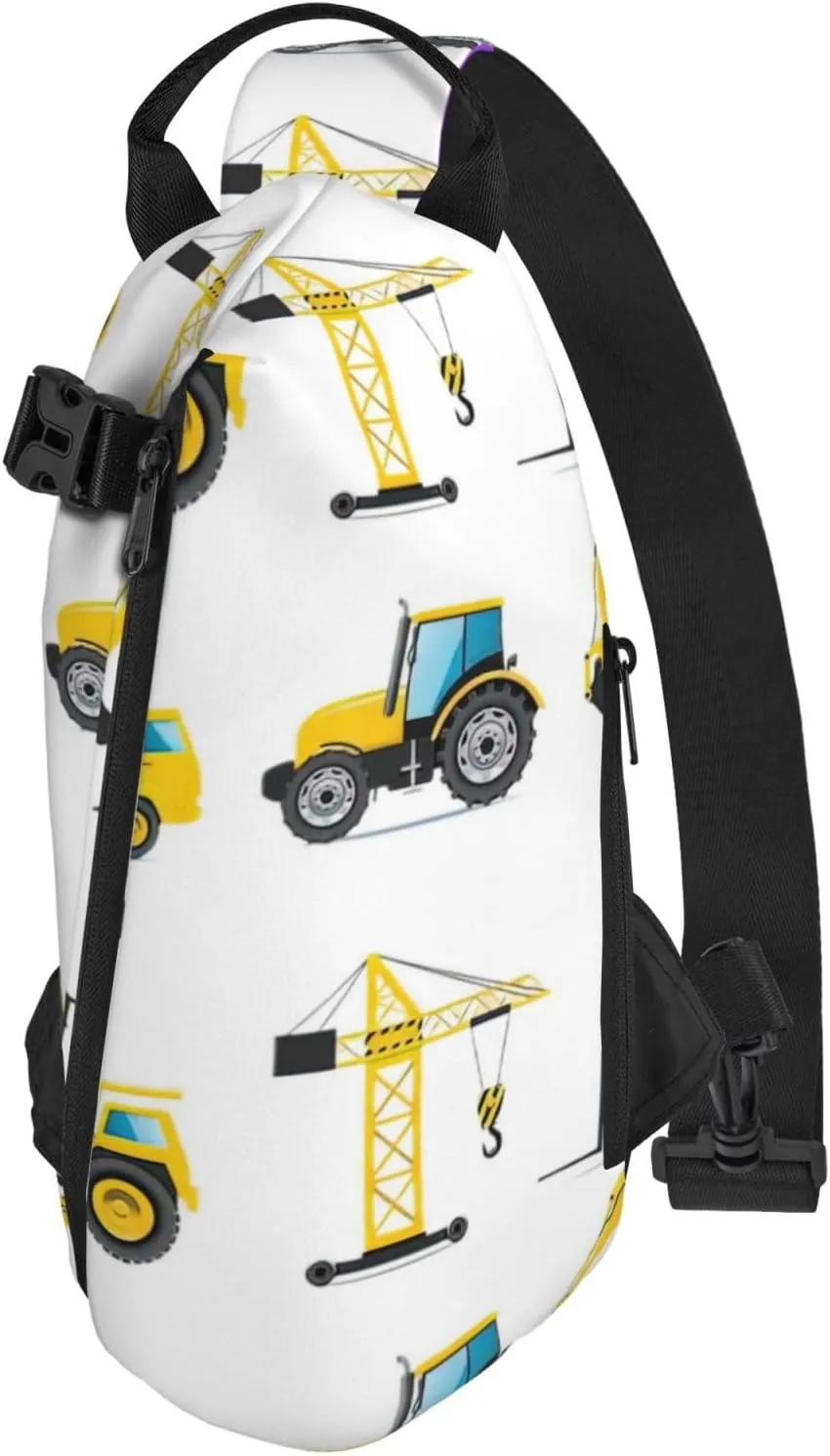 Cartoon Heavy Machinery Truck Print Crossbody Backpack Casual Adjustable Bag Multifunctional Sling Backpack