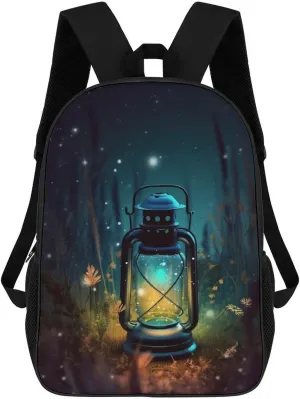Casual Backpack for Men Women Waterproof Lightweight Daypack Travel Laptop Bag Fireflies And Lantern